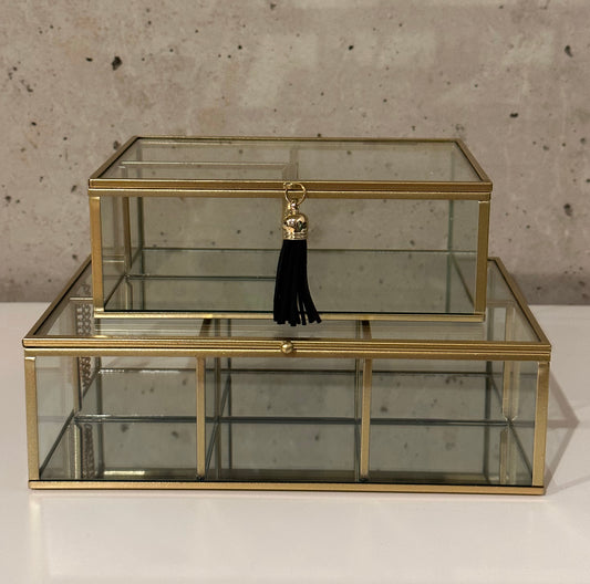 2er Glasbox mit Goldrahmen